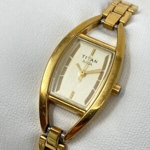 Titan Raga Womens Watch 18mm Gold Tone Tonneau New Battery SMALL 5.75"